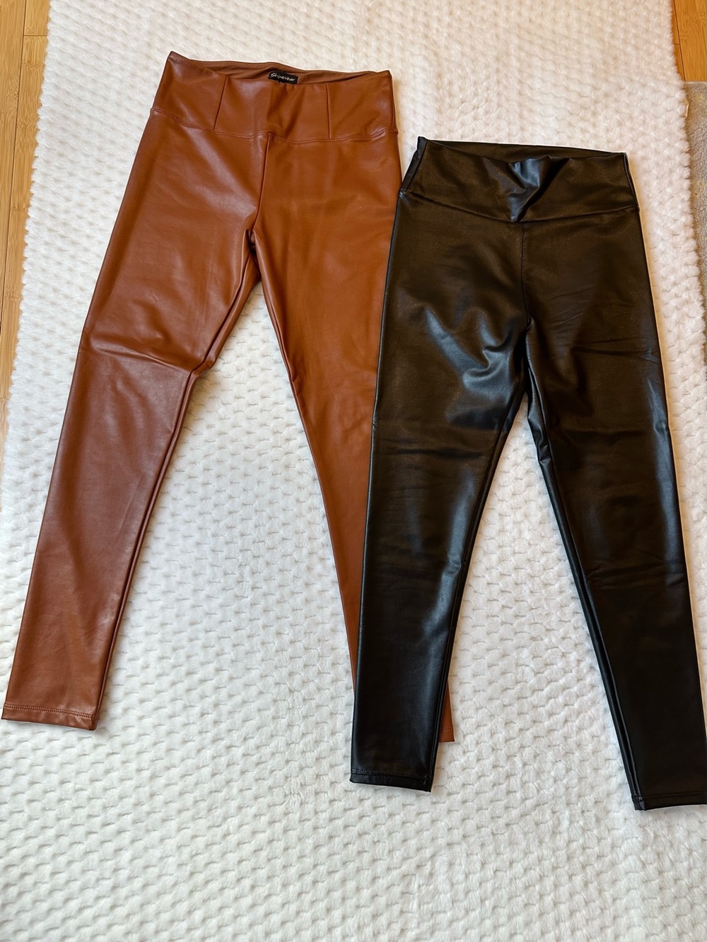 Faux Leather Leggings, 2 Pairs - Brown and Black